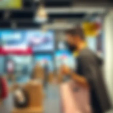 Bargain Hunting at Outlet Stores A shopper browsing through an outlet store with discounted merchandise