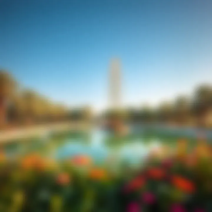 Serene Lake in Al Barsha Park A serene lake surrounded by trees and benches in Al Barsha Park