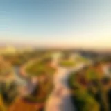 A panoramic view of Al Barsha Park showcasing its lush greenery and walking trails