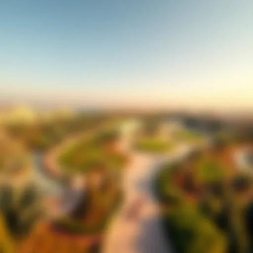 A panoramic view of Al Barsha Park showcasing its lush greenery and walking trails