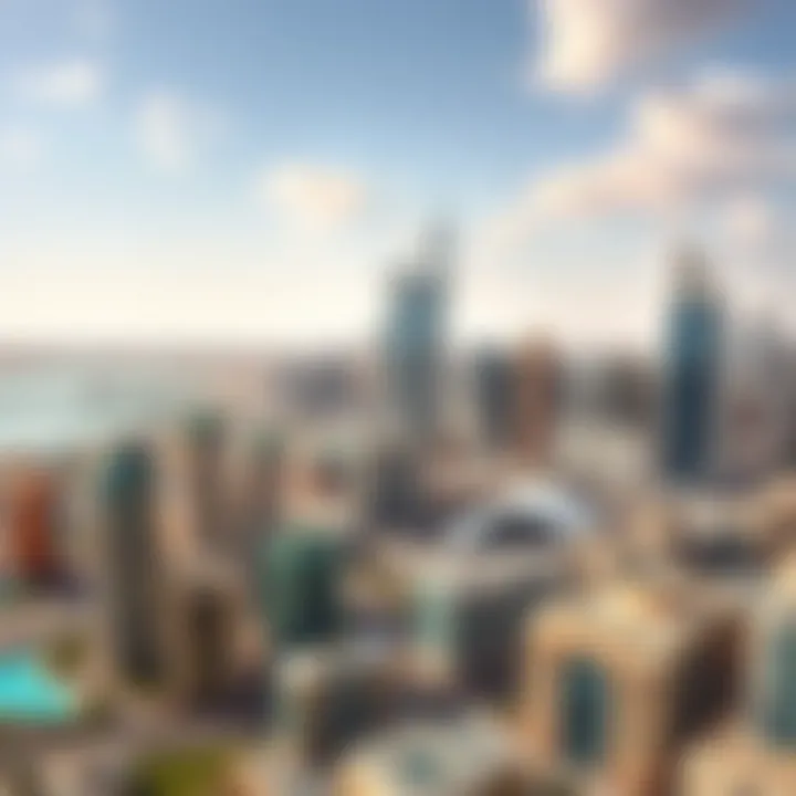 Panoramic View of Dubai with Al Sharafi Building Panoramic view of Dubai skyline featuring Al Sharafi Building