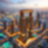 Stunning aerial view of Al Yasmeen Building showcasing its architectural brilliance against the Dubai skyline