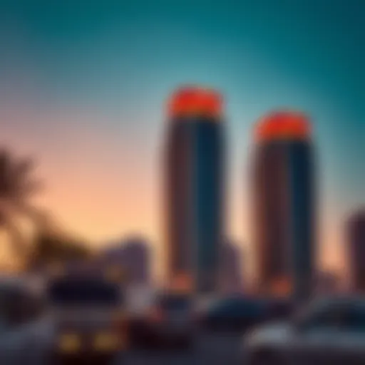 Stunning view of Bloom Towers at sunset highlighting its architectural design