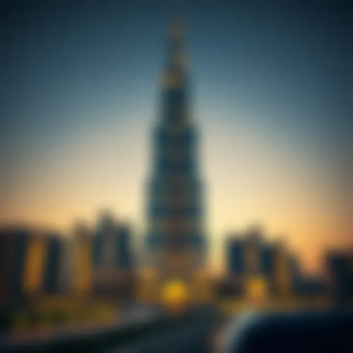A breathtaking view of Burj Al Shamsa at sunset