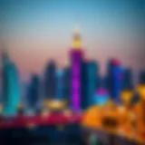 Dubai's Skyline Illuminated for Eid al-Fitr Celebrations A festive skyline of Dubai adorned with colorful lights during Eid al-Fitr
