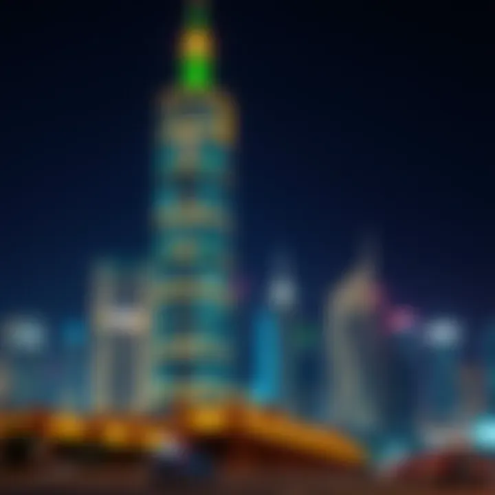 Citygate Tower at Night Night view of Citygate Tower illuminated against the Dubai skyline