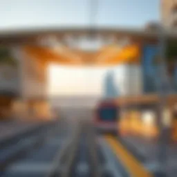 A panoramic view of JBR 1 Tram Station showcasing its architectural elegance