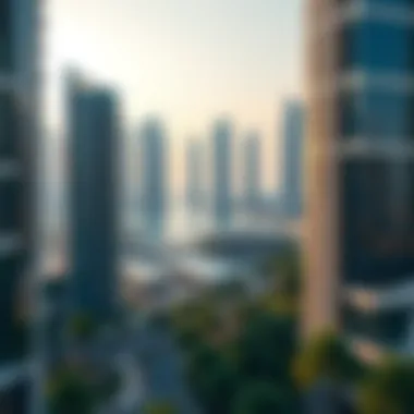 Waterfront View from Jumeirah Lake Towers Stunning waterfront view from Jumeirah Lake Towers with lush greenery