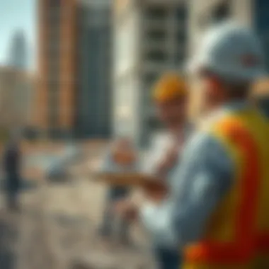 Site Evaluation by Professionals A construction site with professionals evaluating building conditions.