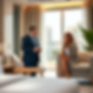 Consultation for Villa Room Rentals in Mirdif A tenant exploring rental options with a real estate agent in Mirdif