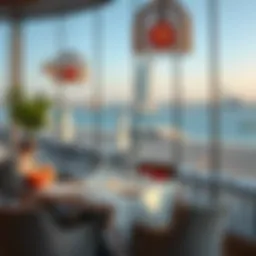 A luxurious dining setting with a view of Jumeirah Beach