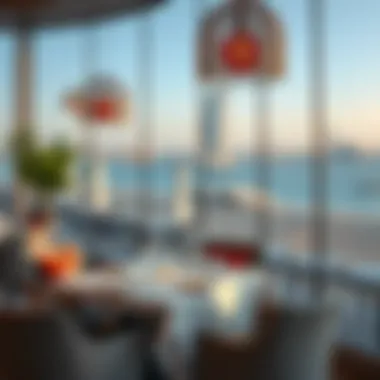 Luxurious Dining Overlooking Jumeirah Beach A luxurious dining setting with a view of Jumeirah Beach