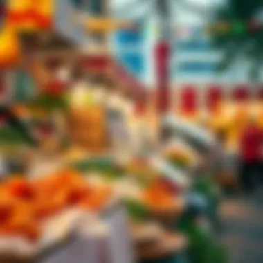 Local Delicacies at Dubai Hills Food Market Vibrant food market scene showcasing local delicacies in Dubai Hills