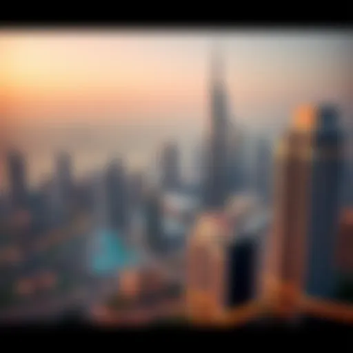 Dubai's Iconic Skyline A panoramic view of Dubai's skyline showcasing iconic buildings