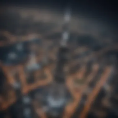 Aerial View of Burj Khalifa Light Show Drone view of Burj Khalifa during light show