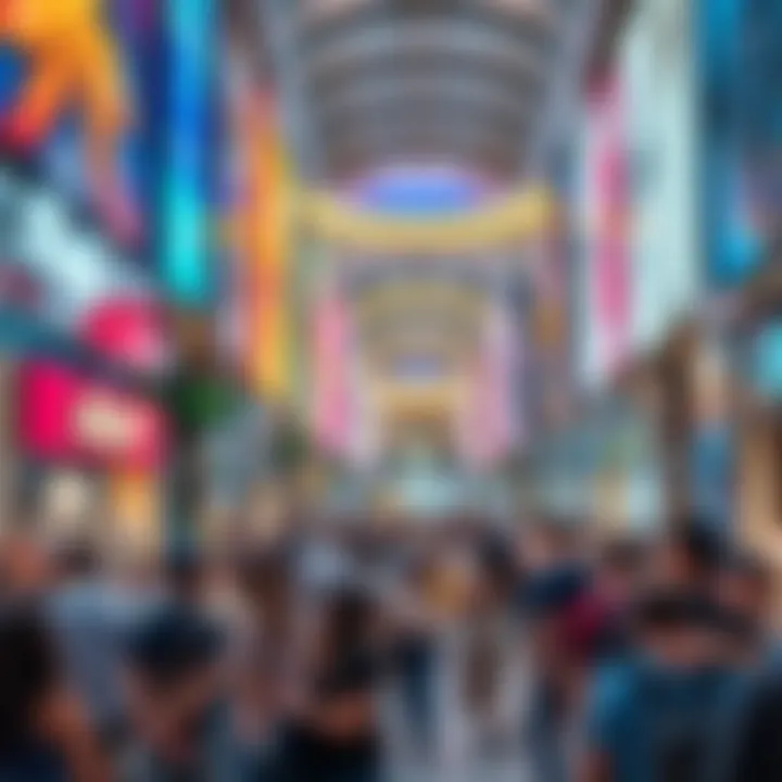 Vibrant Atmosphere at Dubai Mall Lively atmosphere at the Dubai Mall with diverse crowds