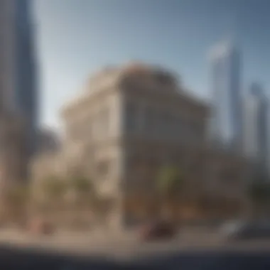 Historical Construction of Dubai National Insurance Building Historical photograph of the Dubai National Insurance Building during its construction phase