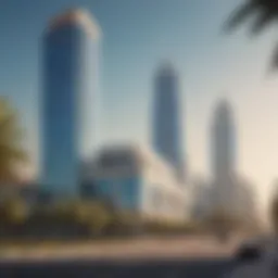 Panoramic view of the Dubai National Insurance Building showcasing its unique architectural features