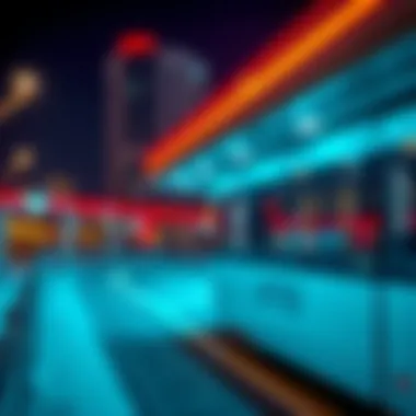 Night View of a Dubai Metro Red Line Station A vibrant night view of a Red Line station illuminated in Dubai