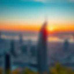 Breathtaking view of Elite Residences Tower at sunset