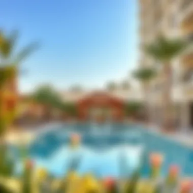 Amenities in Emaar Farm Gardens Community amenities including a pool and fitness center at Emaar Farm Gardens