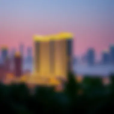 Evening Illumination of 404 Bay Square Building 7 Evening view of 404 Bay Square Building 7 illuminated against the Dubai skyline