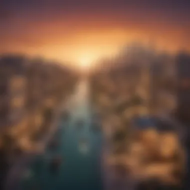 Aesthetic view of Dubai neighborhoods at sunset