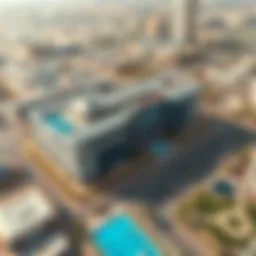 Aerial view of Al Karama Business Center showcasing its architectural design and surroundings