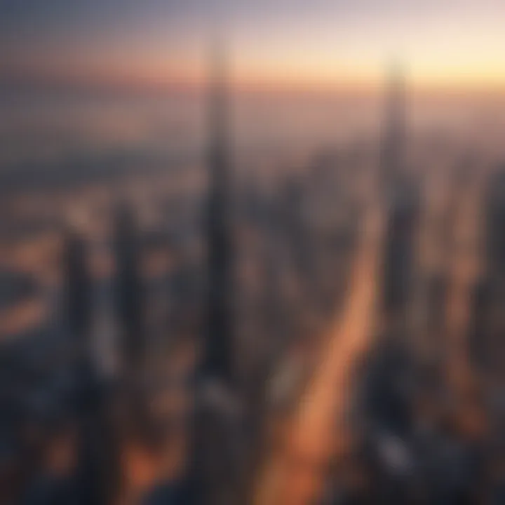 Panoramic view of the Dubai skyline from Al Nahda Mai Tower