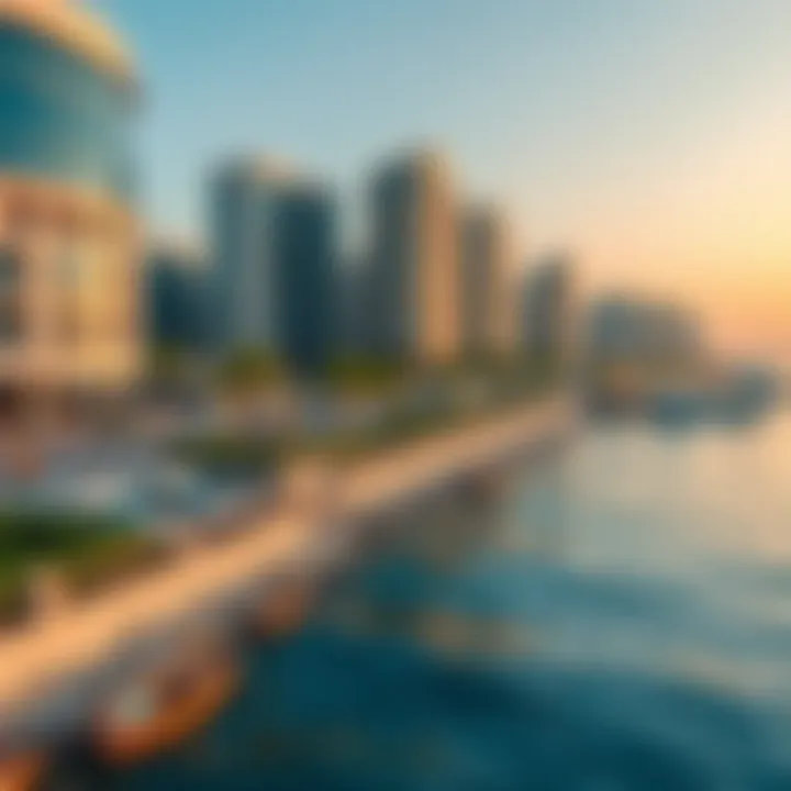 Beautiful waterfront at Al Raha Beach with recreational areas