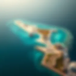 A breathtaking aerial view of a private island in Abu Dhabi showcasing pristine beaches and turquoise waters.