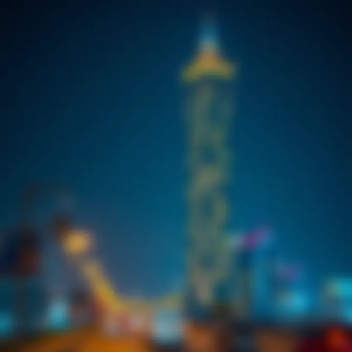 Night View of Gate Tower Night view of Gate Tower illuminated, symbolizing urban development