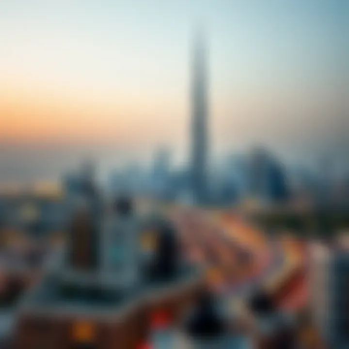 Dubai Skyline Featuring Art XVIII Tower Panoramic shot of Dubai's skyline with Art XVIII Tower prominently featured