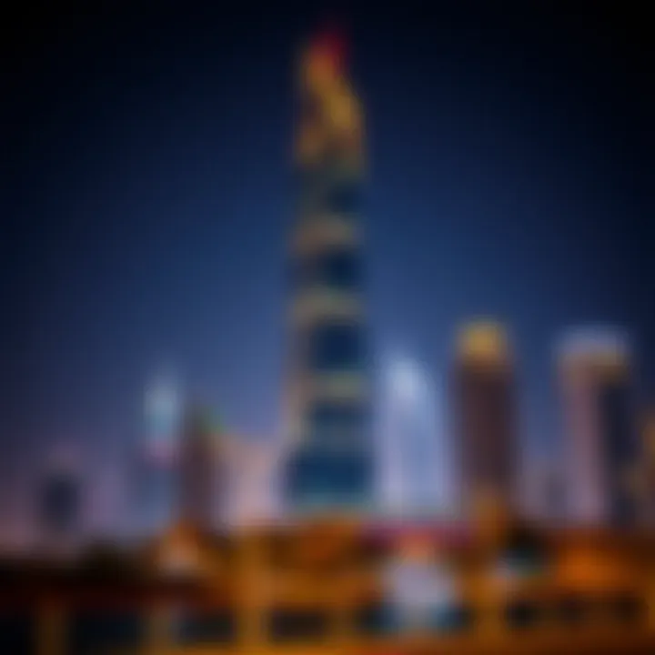 C1 Tower Al Bateen at Night C1 Tower Al Bateen illuminated at night, highlighting its unique silhouette against the skyline