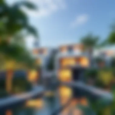 Modern architecture of a canal-side residence surrounded by lush greenery