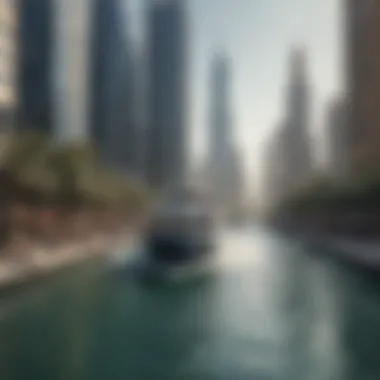 Ferry Traversing Dubai's Dynamic Waterways A ferry navigating through Dubai's vibrant waterways