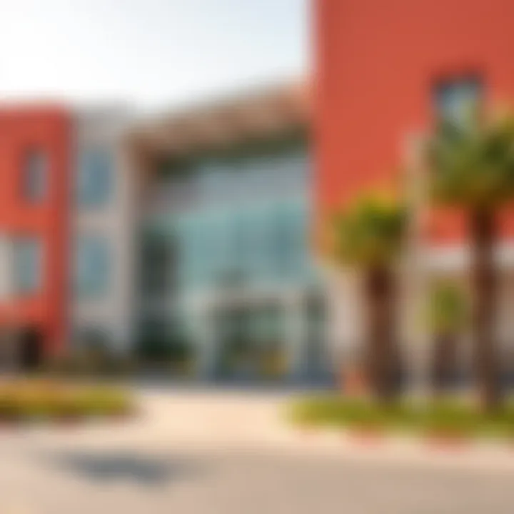 Innovative Architecture of Rashidiya Schools A modern school building in Rashidiya with vibrant architecture