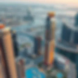 Aerial view of Escan Tower showcasing its stunning design against the Dubai Marina skyline