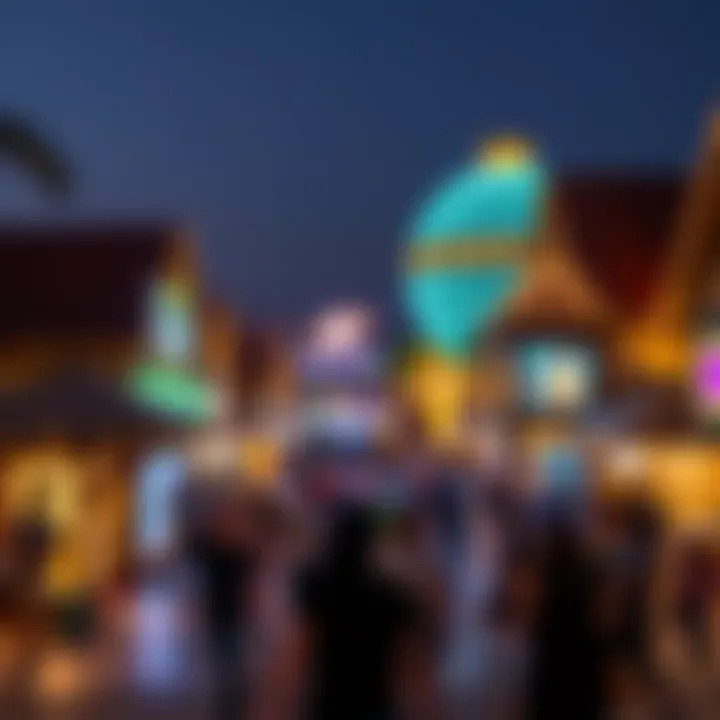 Nighttime Atmosphere at Global Village Night view of Global Village illuminated and bustling with visitors