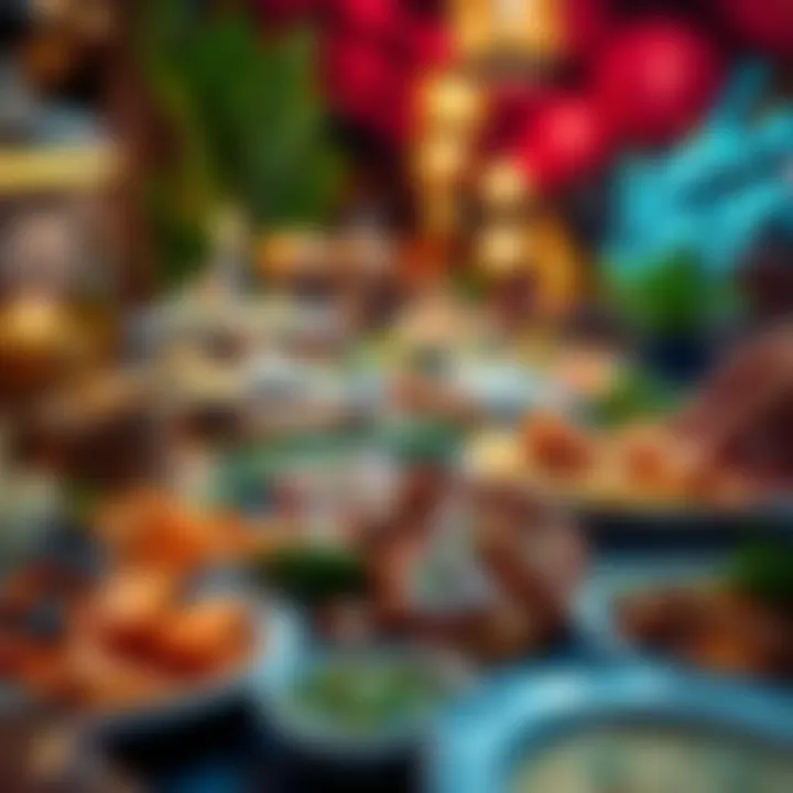 Diverse Iftar Buffet Spread A vibrant buffet spread featuring diverse iftar dishes