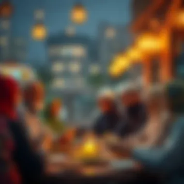 Celebrating Iftar Together A group gathering around an iftar meal, celebrating togetherness