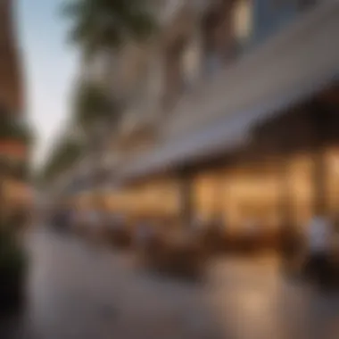 Bustling Retail and Dining Scene at JBR The bustling retail and dining scene at Jumeirah Beach Residence, showcasing diverse culinary offers.