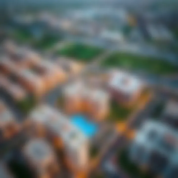 Aerial Perspective of La Riviera's Location Aerial view of Jumeirah Village Circle highlighting La Riviera's location