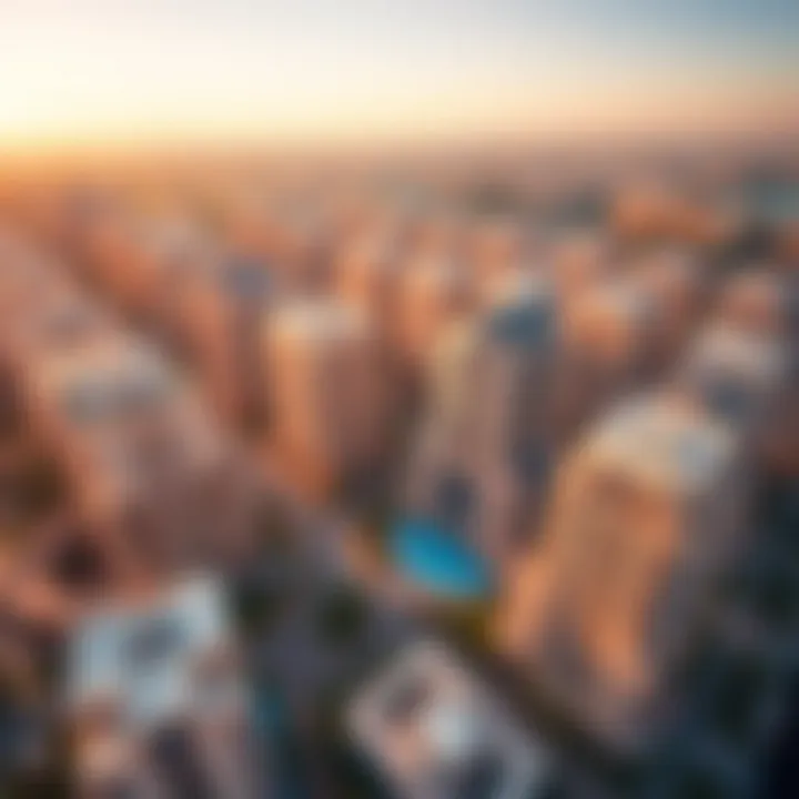 Aerial View of Meydan City Aerial view of Meydan City showcasing luxurious residential buildings