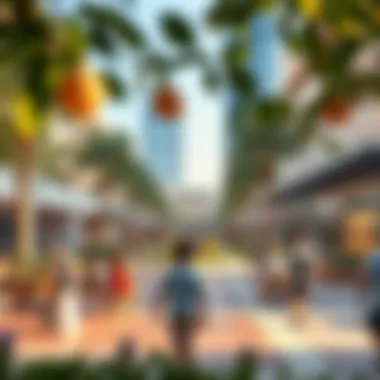 Vibrant Community Space in Meydan City A vibrant community space in Meydan City with people enjoying outdoor activities