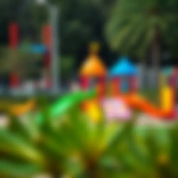Children playing on colorful playground equipment in a park