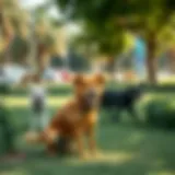 Dogs Enjoying the Greenery A lush green park in Dubai with dogs playing