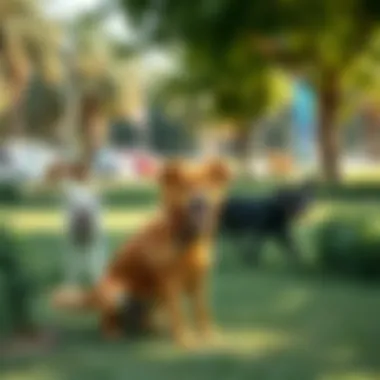 Dogs Enjoying the Greenery A lush green park in Dubai with dogs playing