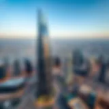 Aerial view of Sharjah Tower showcasing its unique architectural design