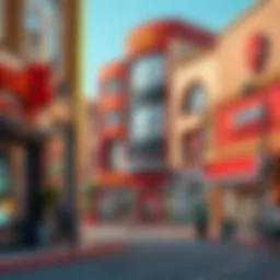 Vibrant storefronts in International City showcasing diverse retail options